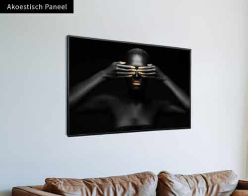Wall Visual Akoestisch Paneel Woman Gold Hiding Eyes