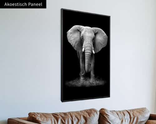 Wall Visual Akoestisch Paneel Black and White Elephant