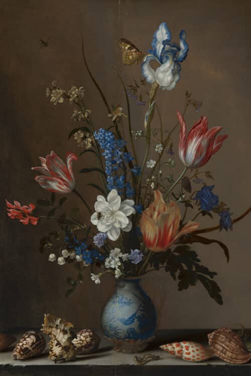 Bloemen in een Wan-Li vaas en schelpen, Balthasar van der Ast