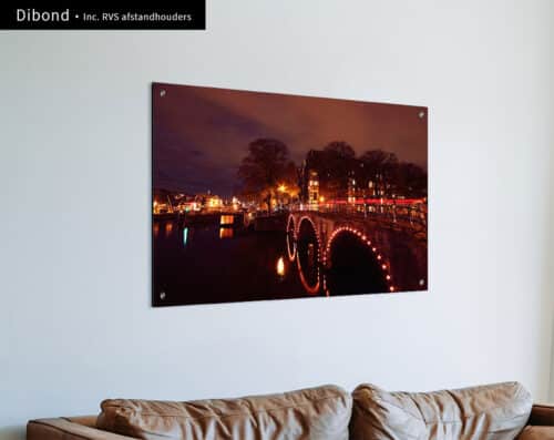 Wall Visual Dibond Amsterdam Canal By Night Red