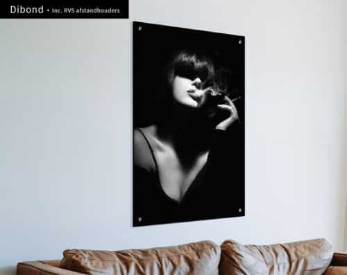 Wall Visual Dibond Black White Smoking Woman