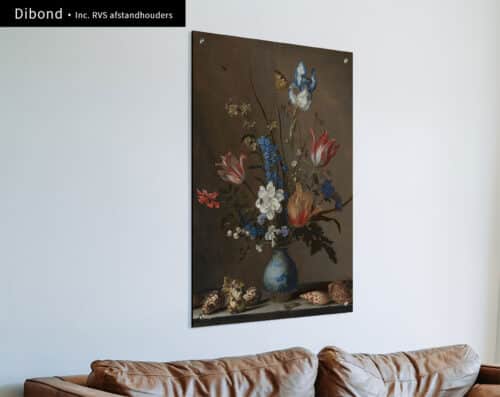 Wall Visual Dibond Bloemen in een Wan Li vaas en schelpen, Balthasar van der Ast