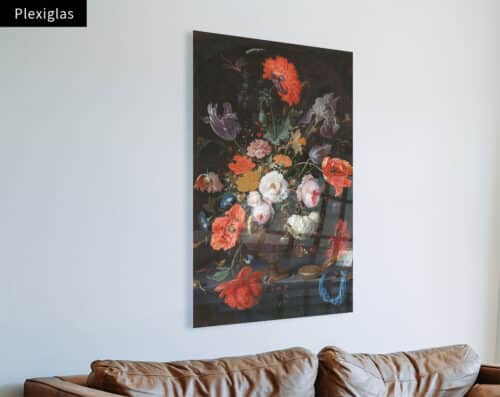 Wall Visual Plexiglas Stilleven met bloemen en een horloge, Abraham Mignon