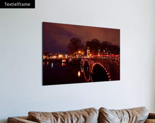 Wall Visual Textielframe Amsterdam Canal By Night Red