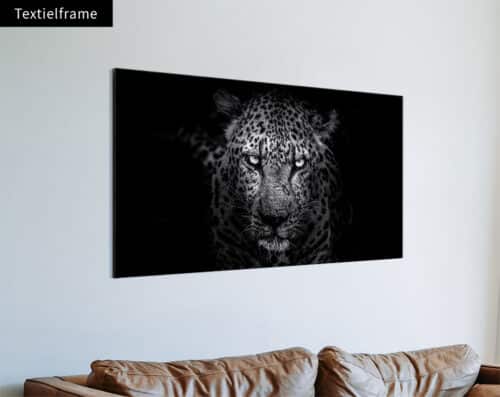 Wall Visual Textielframe Panorama Black and White Leopard