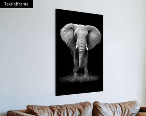 Wall Visual Textielframe Black and White Elephant