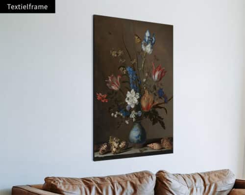 Wall Visual Textielframe Bloemen in een Wan Li vaas en schelpen, Balthasar van der Ast